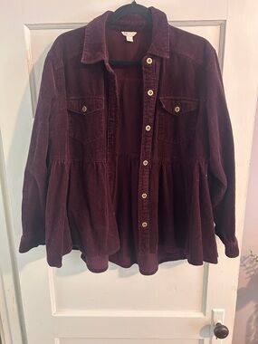 Cato Corduroy Button-Front Jacket - Burgundy